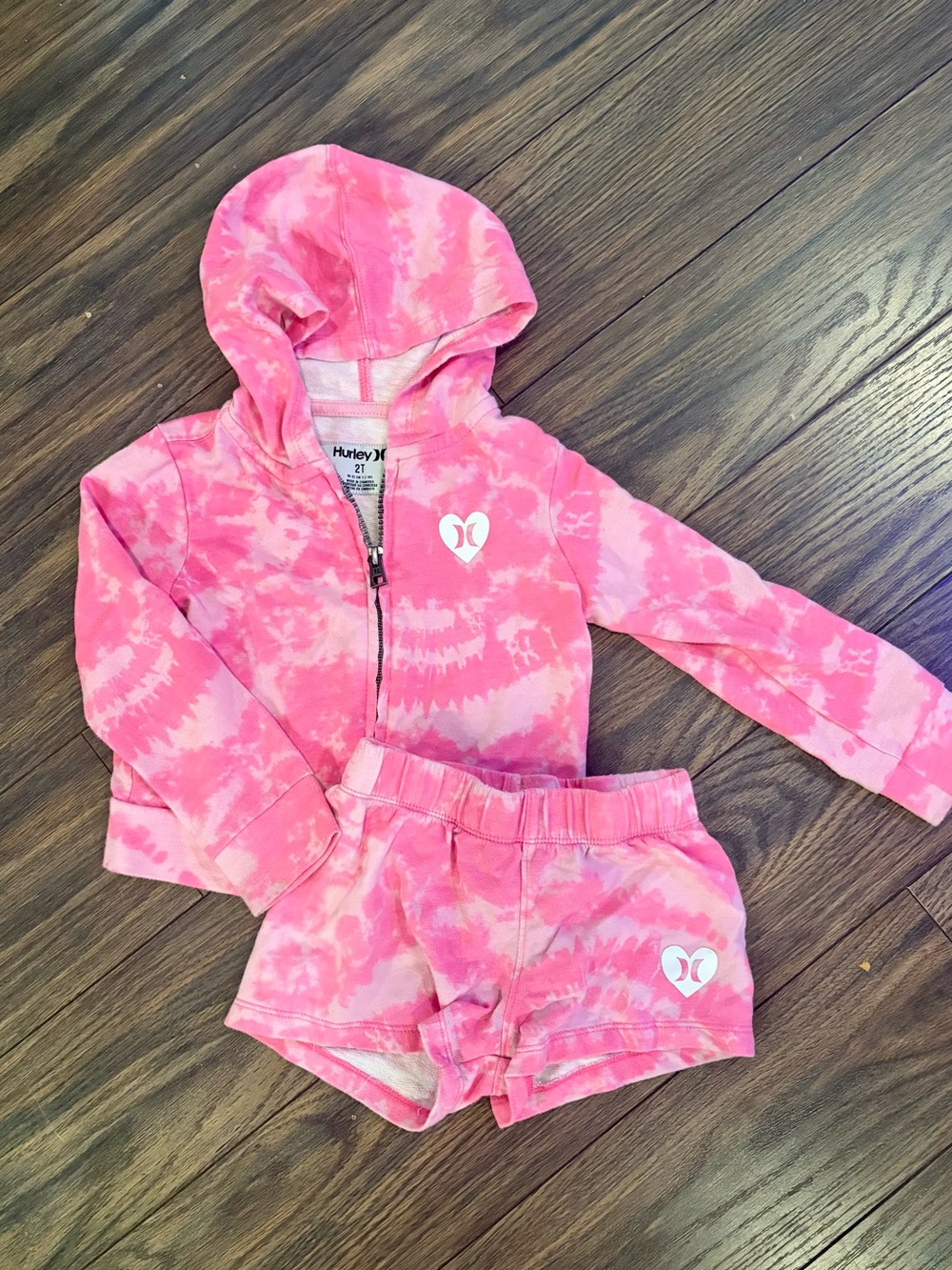 Hurley Girls Pink Tie-Dye Hoodie & Shorts Set – Size 2T - Picture 1 of 2